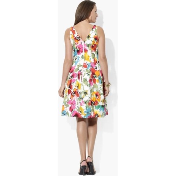 🔥CLEARANCE🔥 Ralph Lauren Bright Floral Sleeveless A-Line Dress Size 4 - Picture 1 of 8